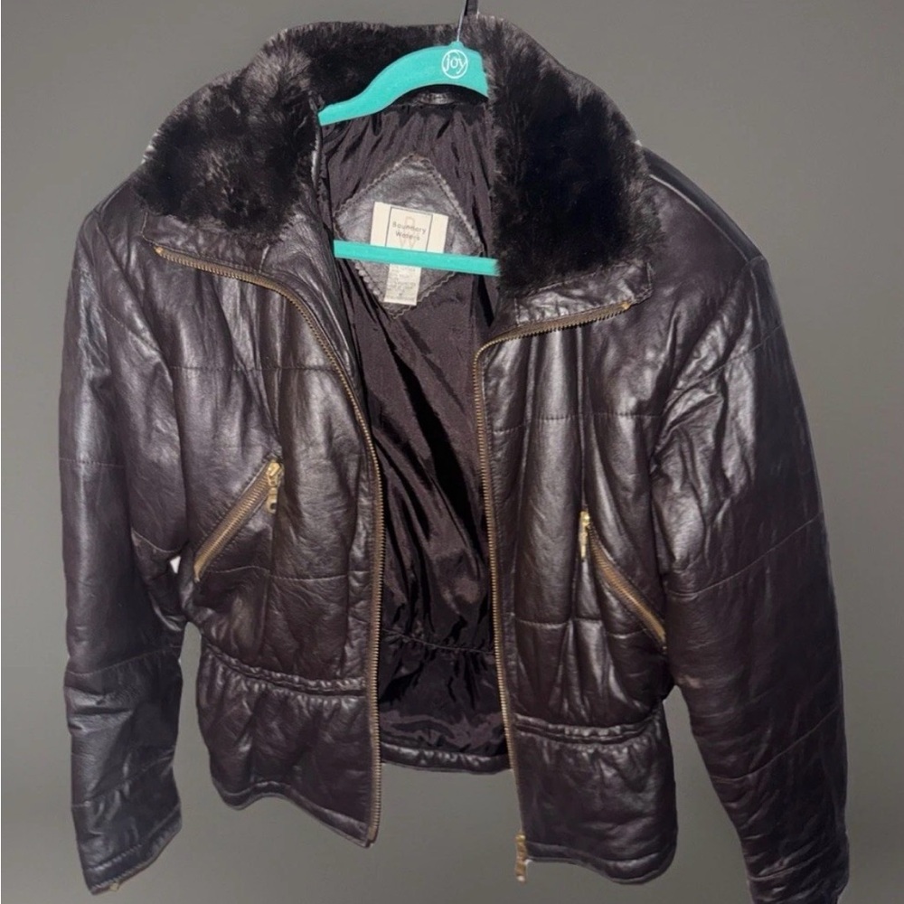 Brown Faux Fur Collar Elastic Waist Boundary Waters Zip Up